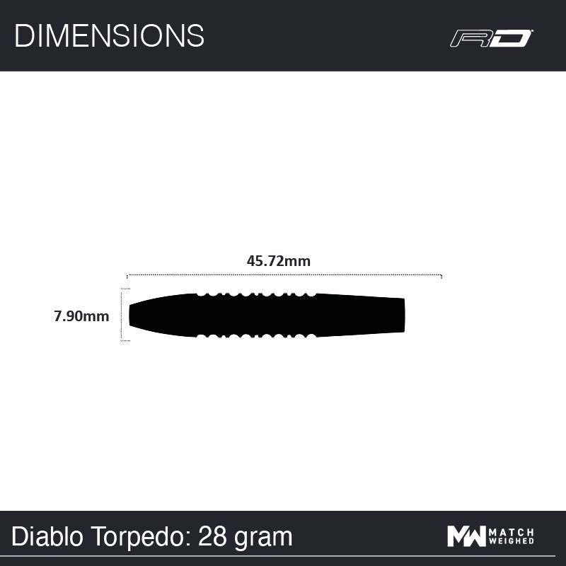 Winmau Diablo Torpedo 90% Tungsten Steel Tip Darts – official manufacturer alternate view