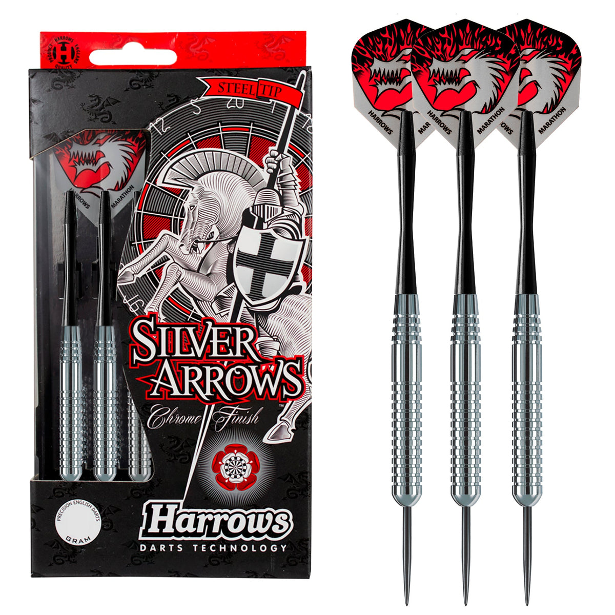 Harrows Silver Arrows Ringed Chromed Brass Steel Tip Darts