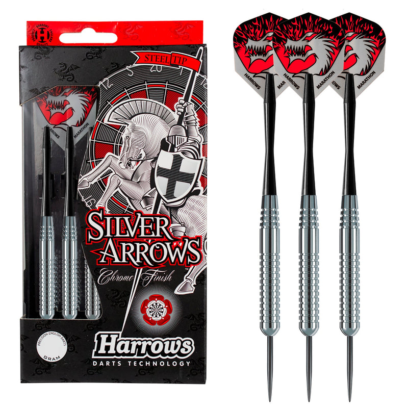 Harrows Silver Arrows Ringed Chromed Brass Steel Tip Darts