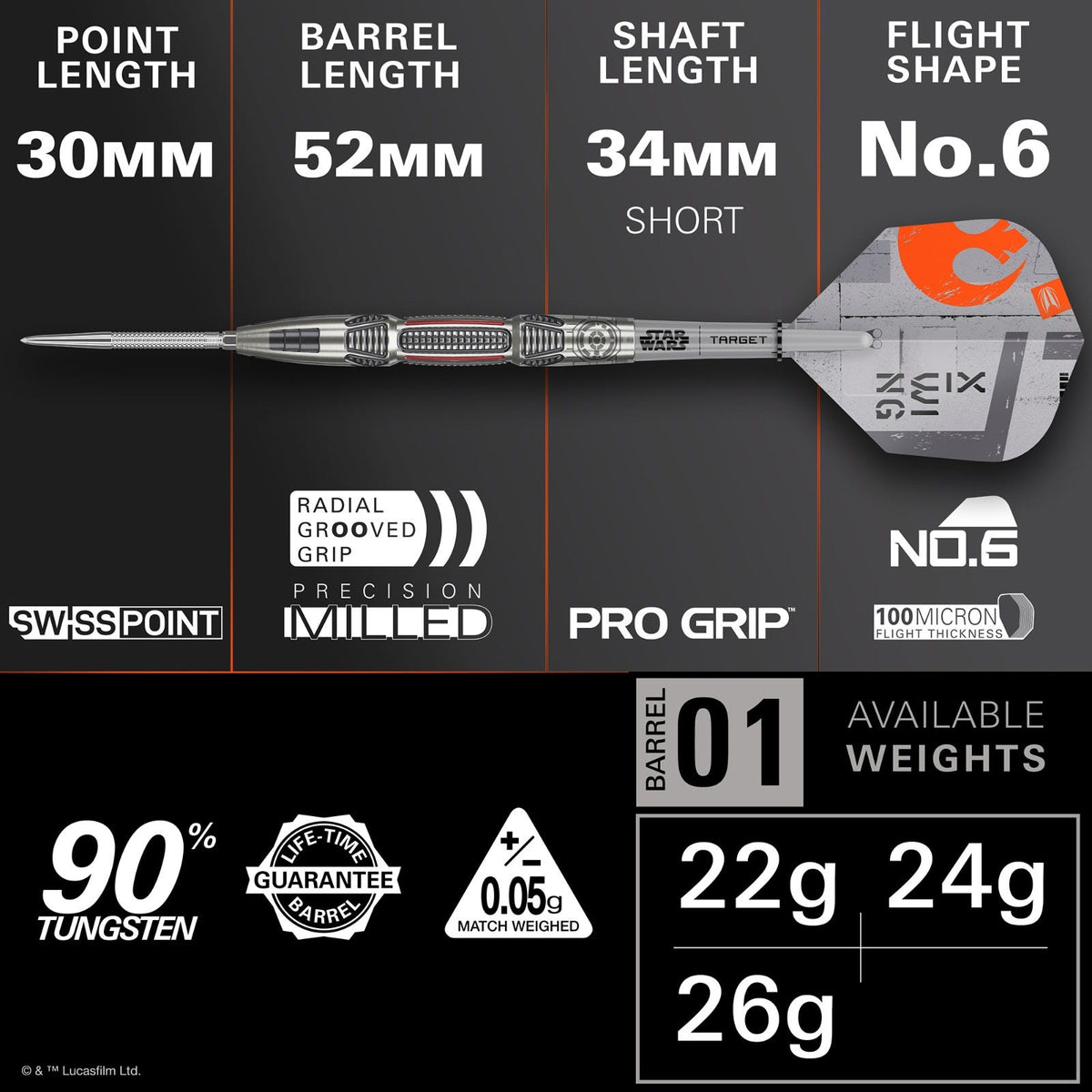 Star Wars X-Wing Swiss Point Darts Set - Specifications
