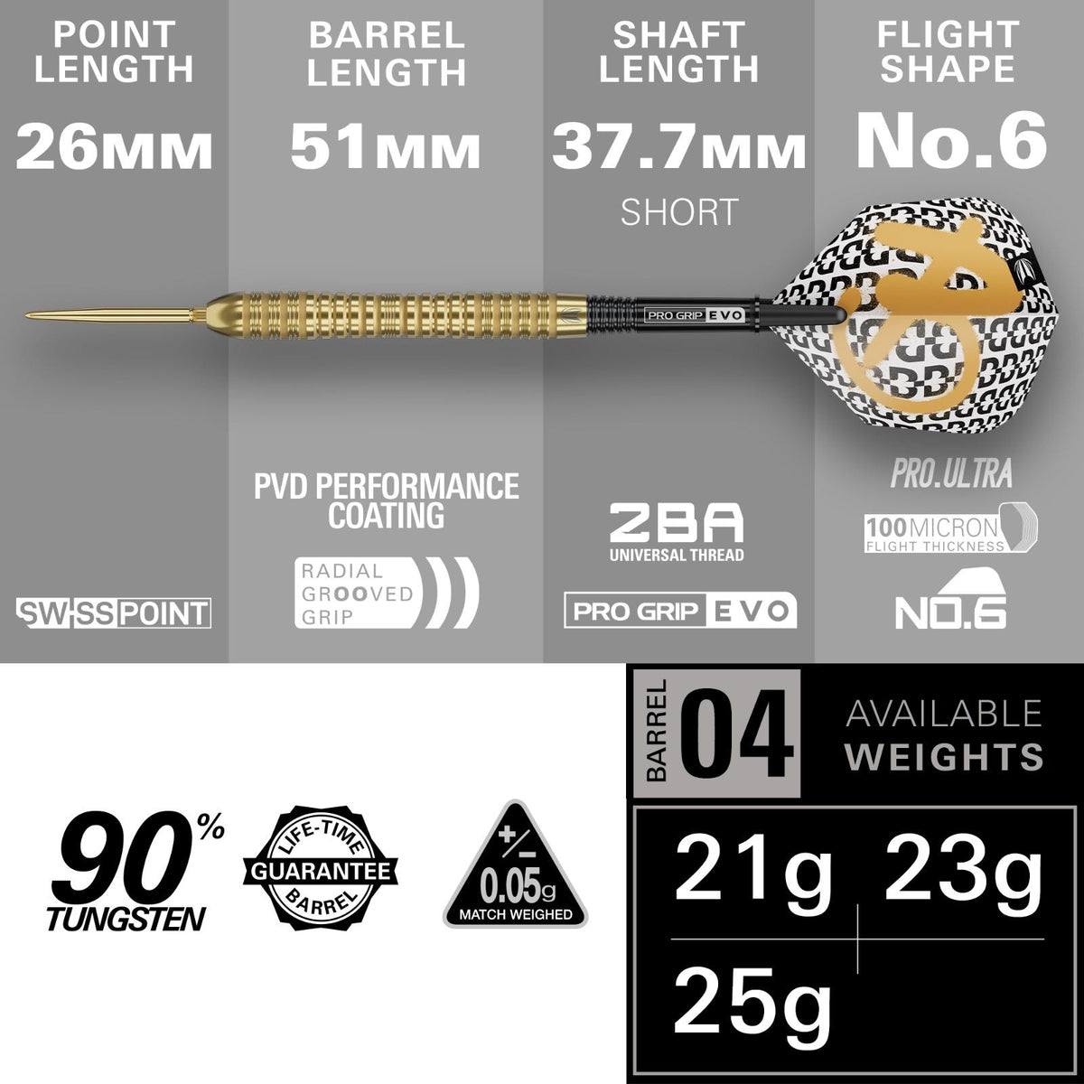 Bolide Envy 04 Swiss Point Darts Set - Specifications
