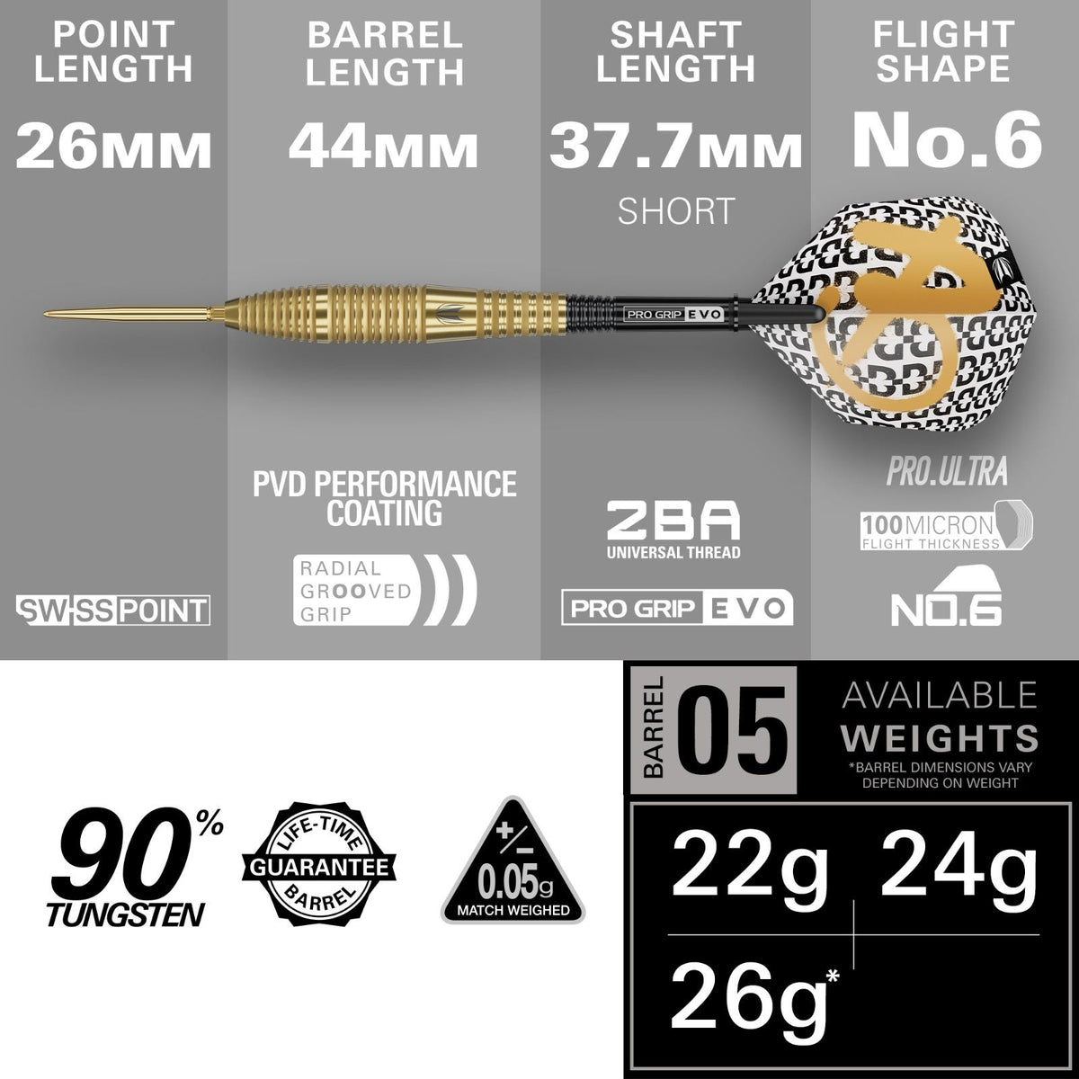 Bolide Envy 05 Swiss Point Darts Set - Specifications
