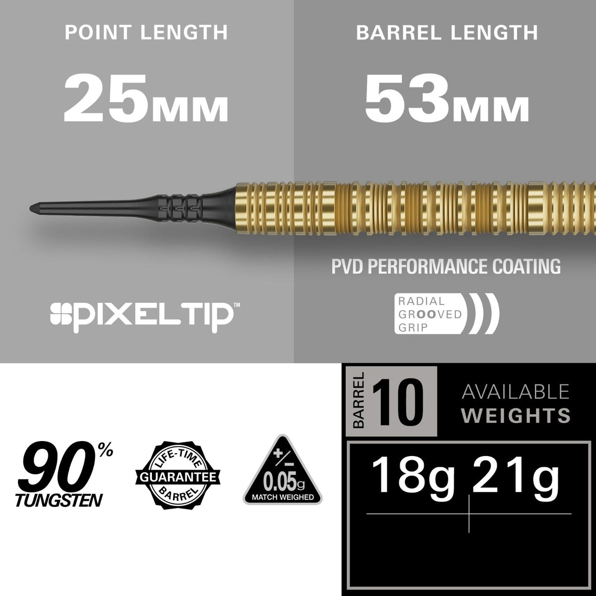 Bolide Envy 10 Soft Tip Darts Set - Specifications of Tip and Barrel
