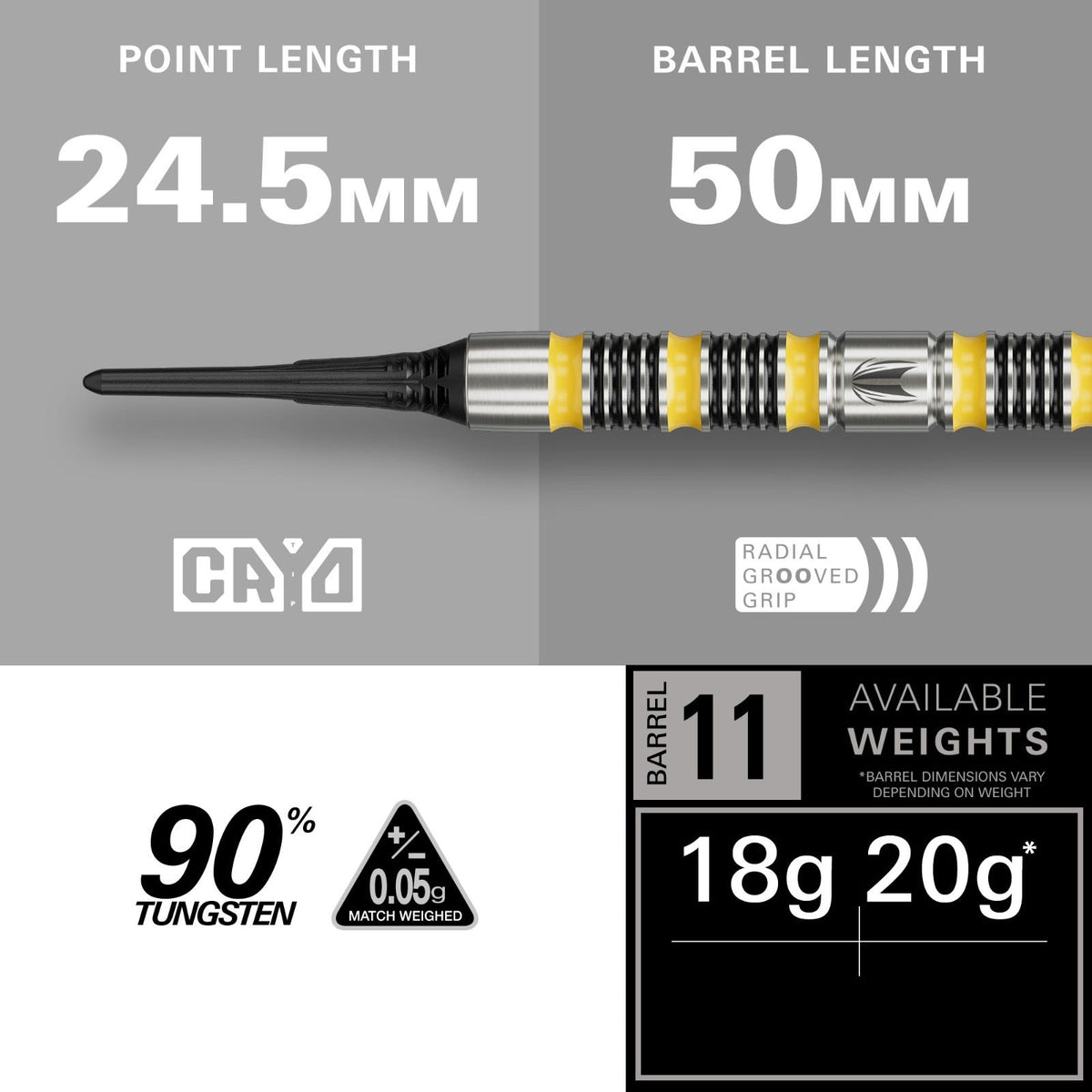 BUZZ 90% 11 Soft Tip Dart 2026 - point length 24.5mm