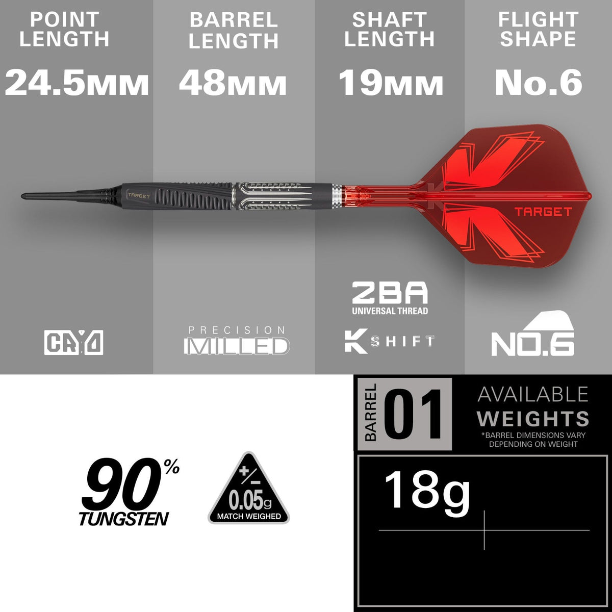 Target Shift 90% Soft Tip Darts 2026 - measurements