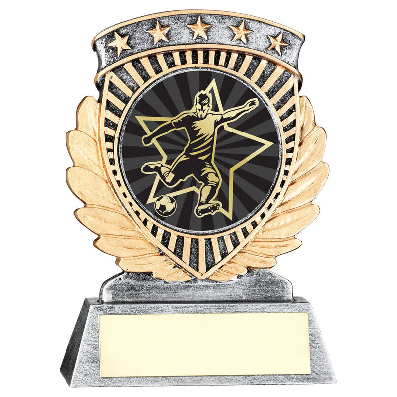 Pewter & gold 5 Star Holder With Vinyl Male Football Insert & Plate