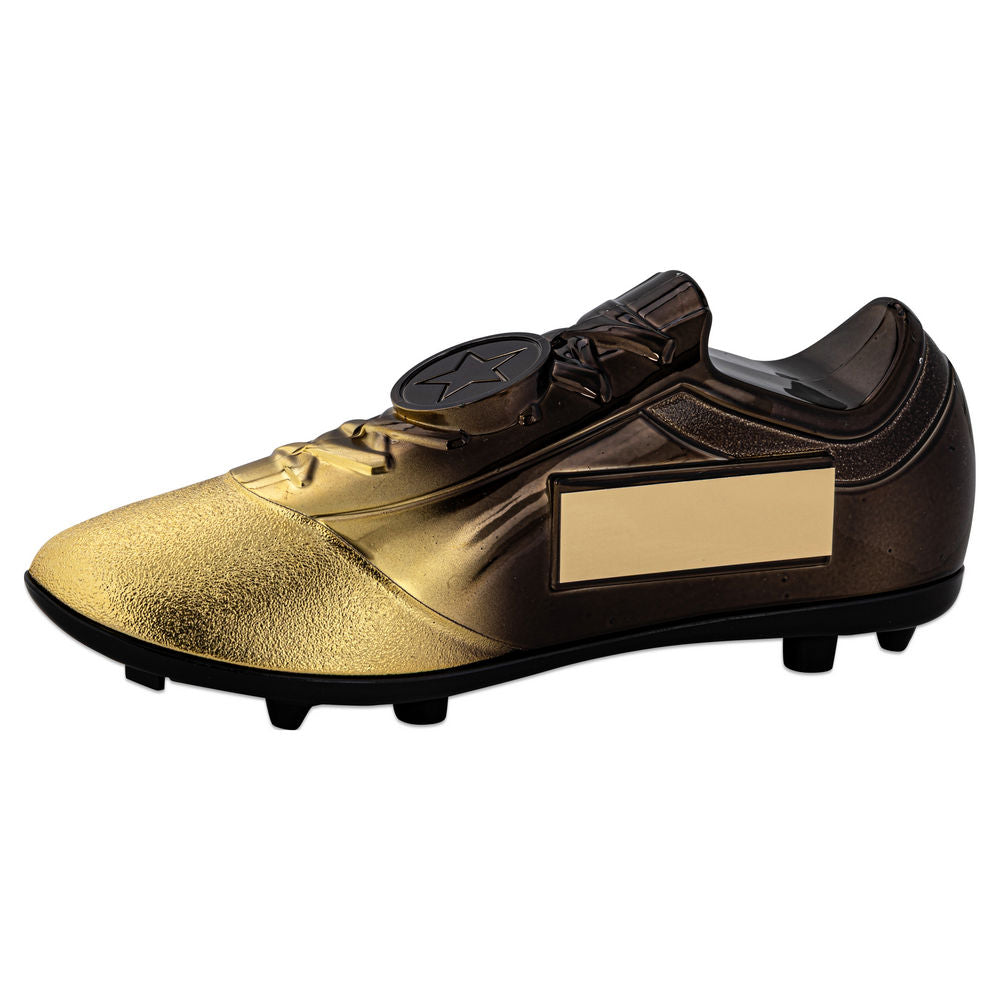 Filled Plastic Footballl Boot In Gold~black With Plate (1" Cen)