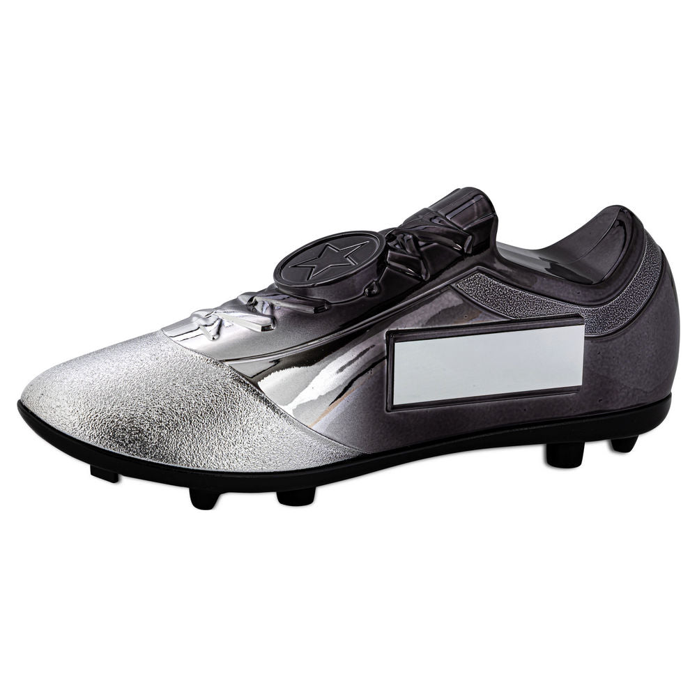 Filled Plastic Footballl Boot In Silv~black With Plate (1" Cen)