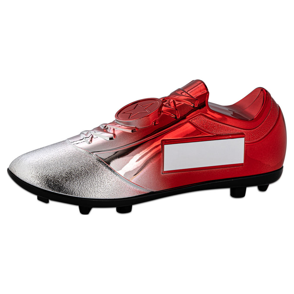 Filled Plastic Footballl Boot In Silver~red With Plate (1" Cen)