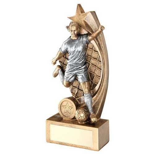 Bronze & Pewter Female Football Figure On Star Net Backing With Plate (1in Centre)