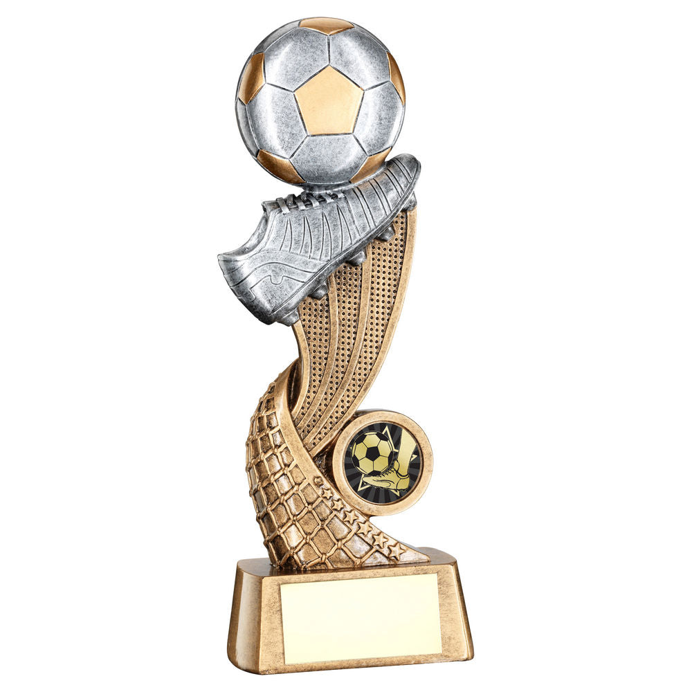 Brz~gold~pew Football + Boot On Swoosh Net With Plate (1in Cen)