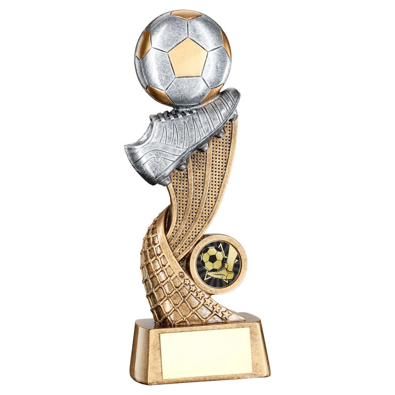 Bronze & gold & Pewter Football with Boot On Swoosh Net With Plate (1in Centre)
