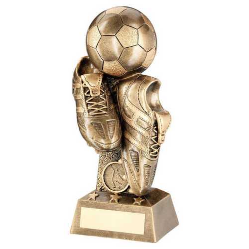 Bronze & gold Football And Boots On Column Riser With Plate (1in Centre)