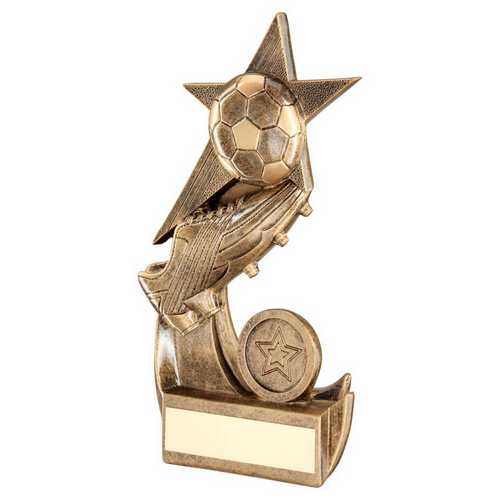 Brz~gold Football And Boot On Shooting Star With Plate (1in Centre)