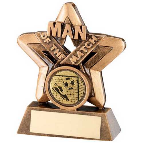 Bronze & gold Man Of The Match Mini Star With Football Insert And Plate