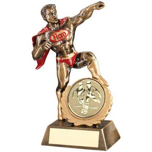 Brz~gold~red Resin Hero Award With Male Football Insert And Plate