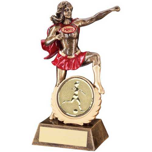 Brz~gold~red Resin Hero Award With Female Football Insert And Plate
