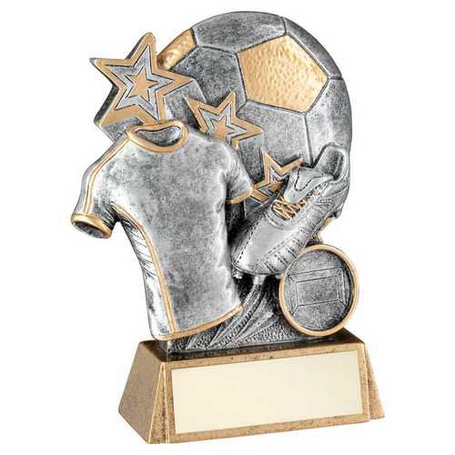 Pewter & gold Football With Boot And Shirt On Bronze Base With Plate (1in Centre)