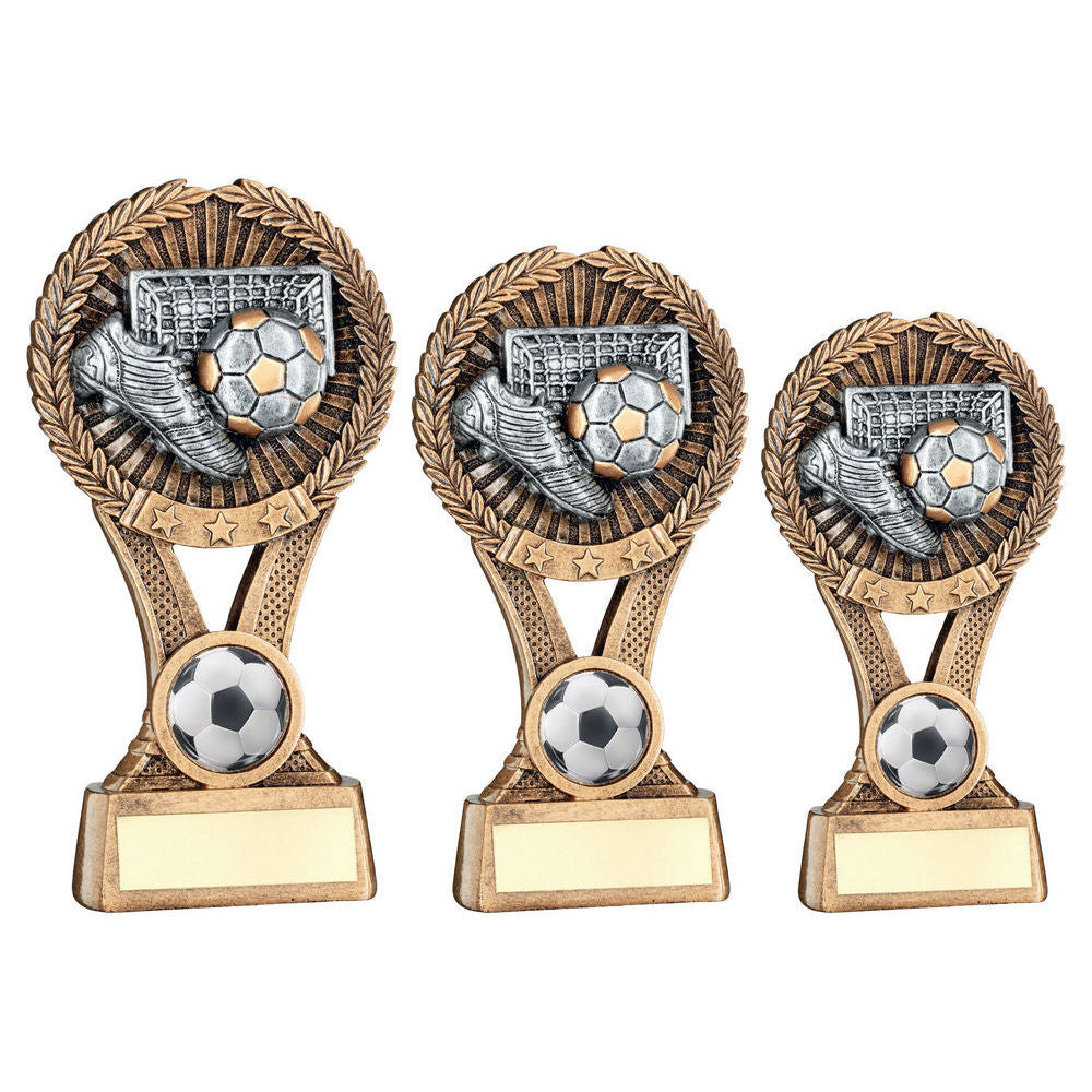 Brz~gold~pew Football Round Wreath On V Riser With Plate (1in Cen)