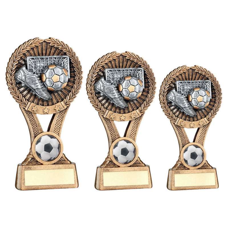 Bronze & gold & Pewter Football Round Wreath On V Riser With Plate (1in Centre)