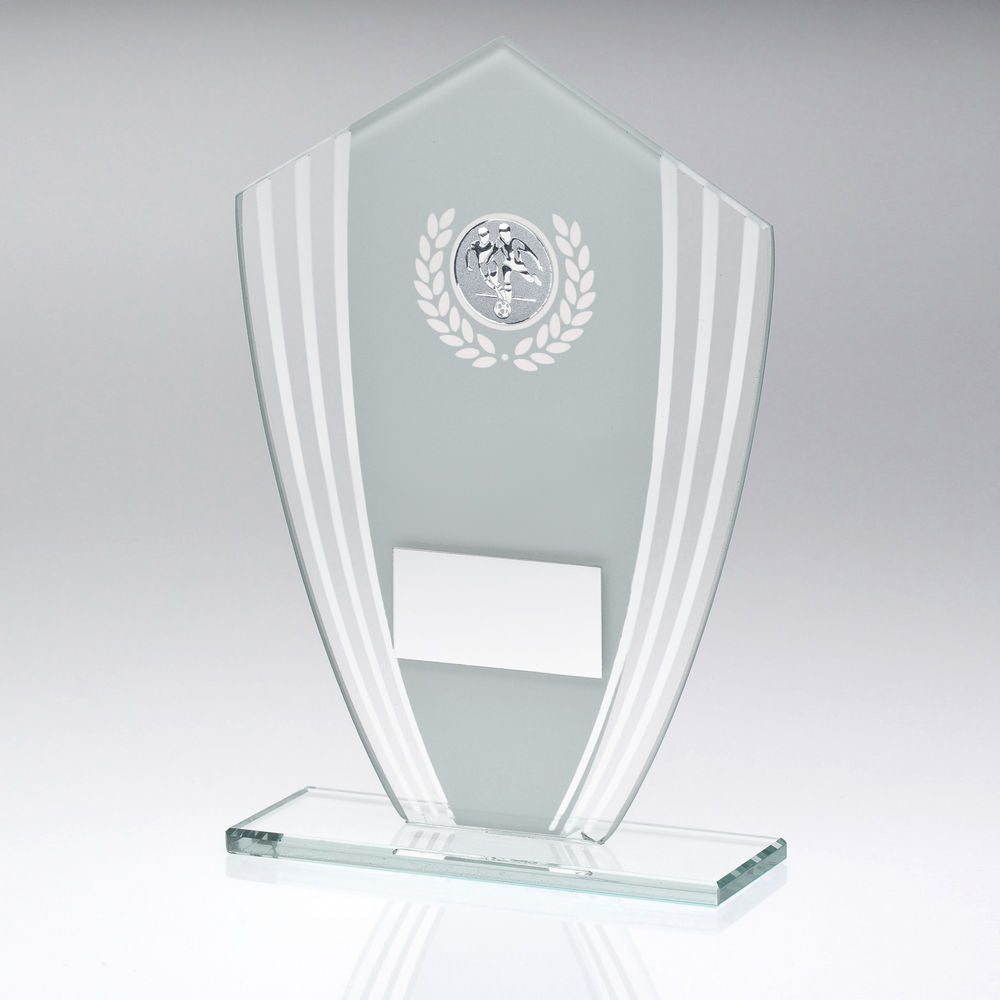 White~silver Glass Shield Plaque With Football Insert & Plate