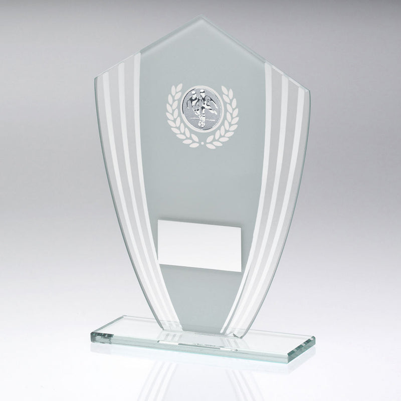 White & silver Glass Shield Plaque With Football Insert & Plate