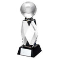 Clear Glass Column And Football On Black Base With Plate