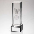 Clear Glass Lasered Football Column On Black Base With Plate