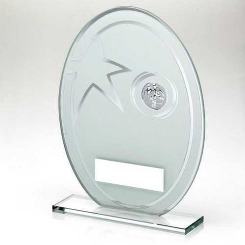 White & silver Printed Glass Oval With Football Insert And Plate