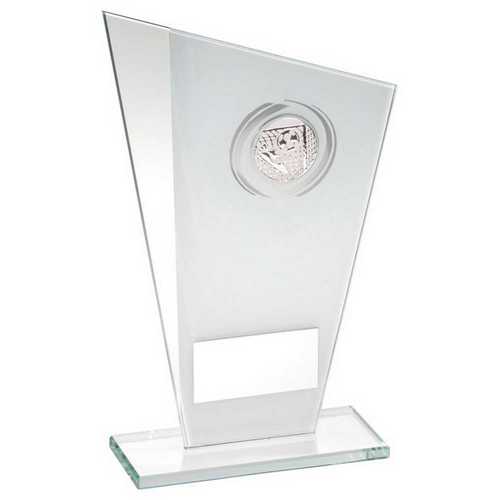 White~silver Printed Glass Plaque With Football Insert And Plate