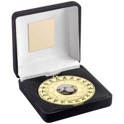 Black Velvet Box And 70mm Football Medal Trophy (1in Centre) Gold