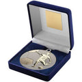Blue Velvet Box And 70mm Football Medal Trophy Matt Silver~gold