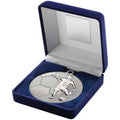 Blue Velvet Box And 70mm Football Medal Trophy Matt Silver~silver