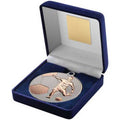 Blue Velvet Box And 70mm Football Medal Trophy Matt Silver~bronze