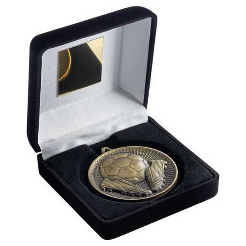 Black Velvet Box And 60mm Medal Football Trophy Antique Gold