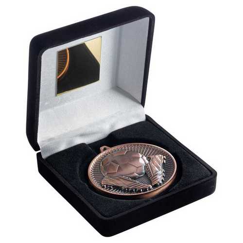 Black Velvet Box And 60mm Medal Football Trophy Bronze