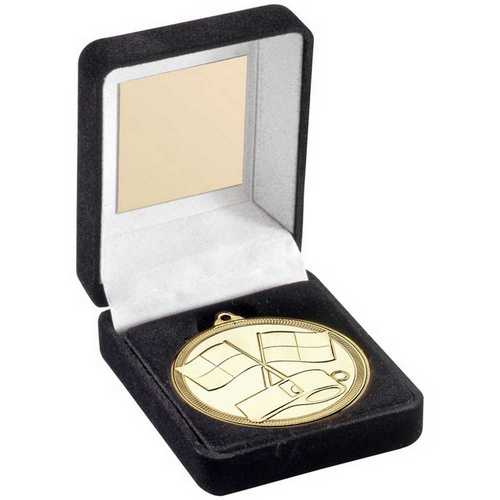 Black Velvet Box And 50mm Medal Referee Trophy Gold
