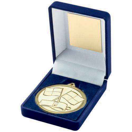 Blue Velvet Box And 50mm Medal Referee Trophy Gold