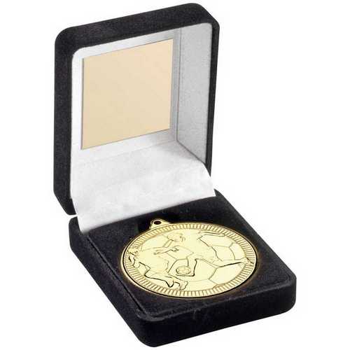 Black Velvet Box And 50mm Medal Football Trophy Gold