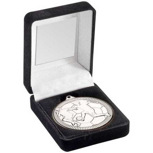 Black Velvet Box And 50mm Medal Football Trophy Silver