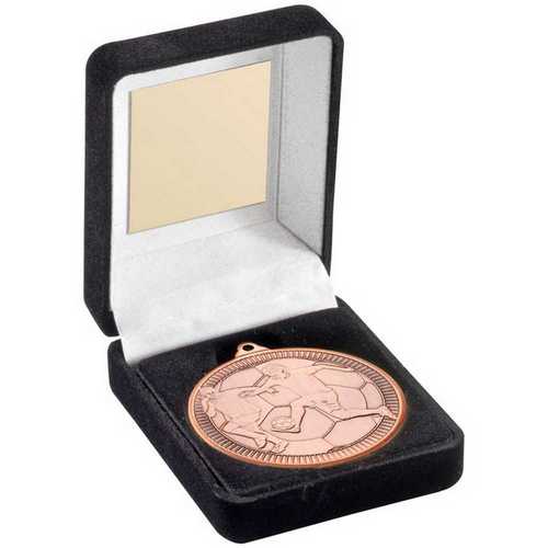 Black Velvet Box And 50mm Medal Football Trophy Bronze