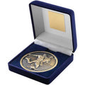 Blue Velvet Box And 70mm Medallion Football Trophy Antique Gold