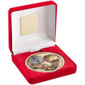 Red Velvet Box And 70mm Medallion Football Trophy (1" Cen) Antique Gold