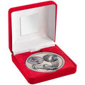 Red Velvet Box And 70mm Medallion Football Trophy (1" Cen) Antique Silv
