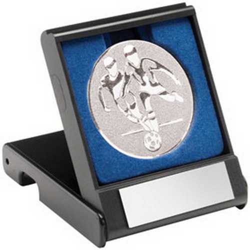 Black Plastic Box With Football Players Insert Silver