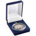 Blue Velvet Box And 50mm Football Medal Trophy Antique Silver (1in Cen)