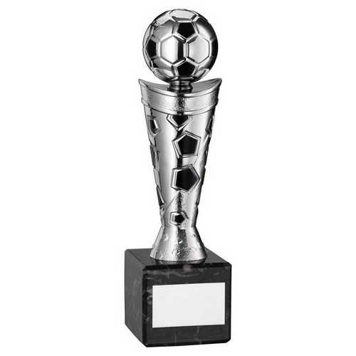 Silver & black Plastic Football Figure On Black Marble Trophy