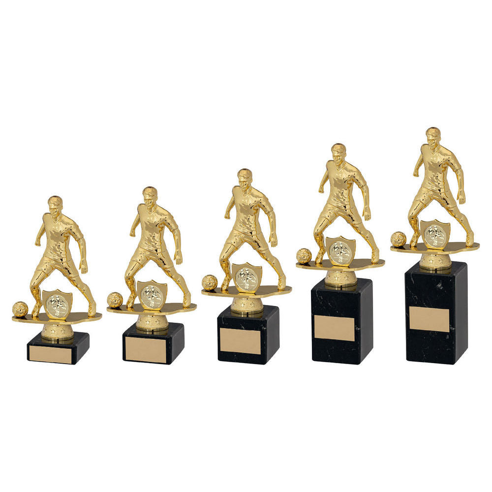 Gold~blk Plastic Male Football Figure On Blk Marble Trophy (1in Cen)