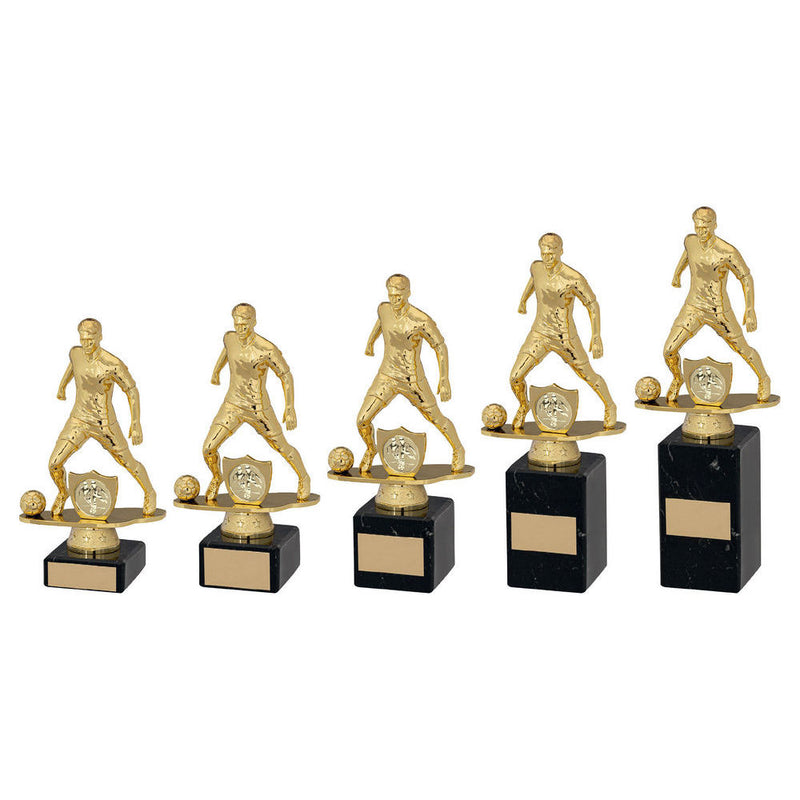 Gold & Black Plastic Male Football Figure On Black Marble Trophy (1in Centre)