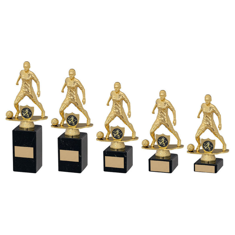 Gold & Black Plastic Female Football Figure On Black Marble Trophy (1in Centre)